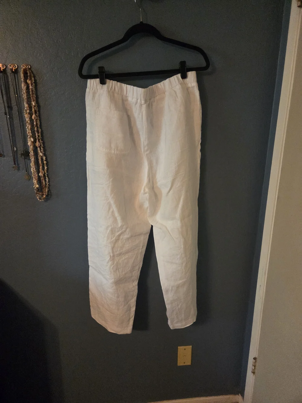 Quince Womens White Linen Slacks- Coastal Grandma, NWOT